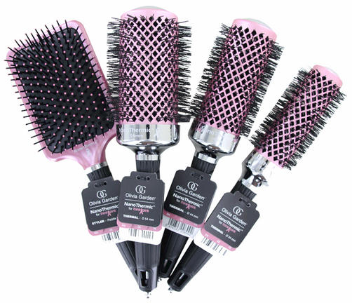 Kit 4 perii termice cu invelis ceramic - Olivia Garden Nanothermic ThinkPink